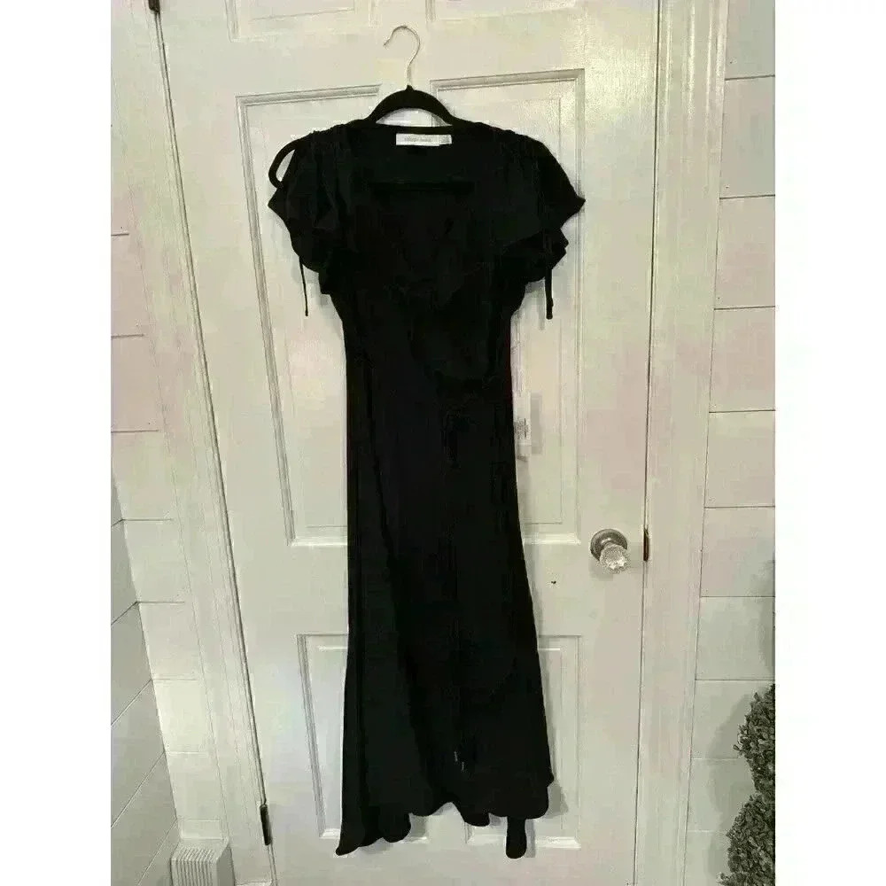 Bishop and Young Anthropologie Black Tara Wrap‎ Dress size S NWT